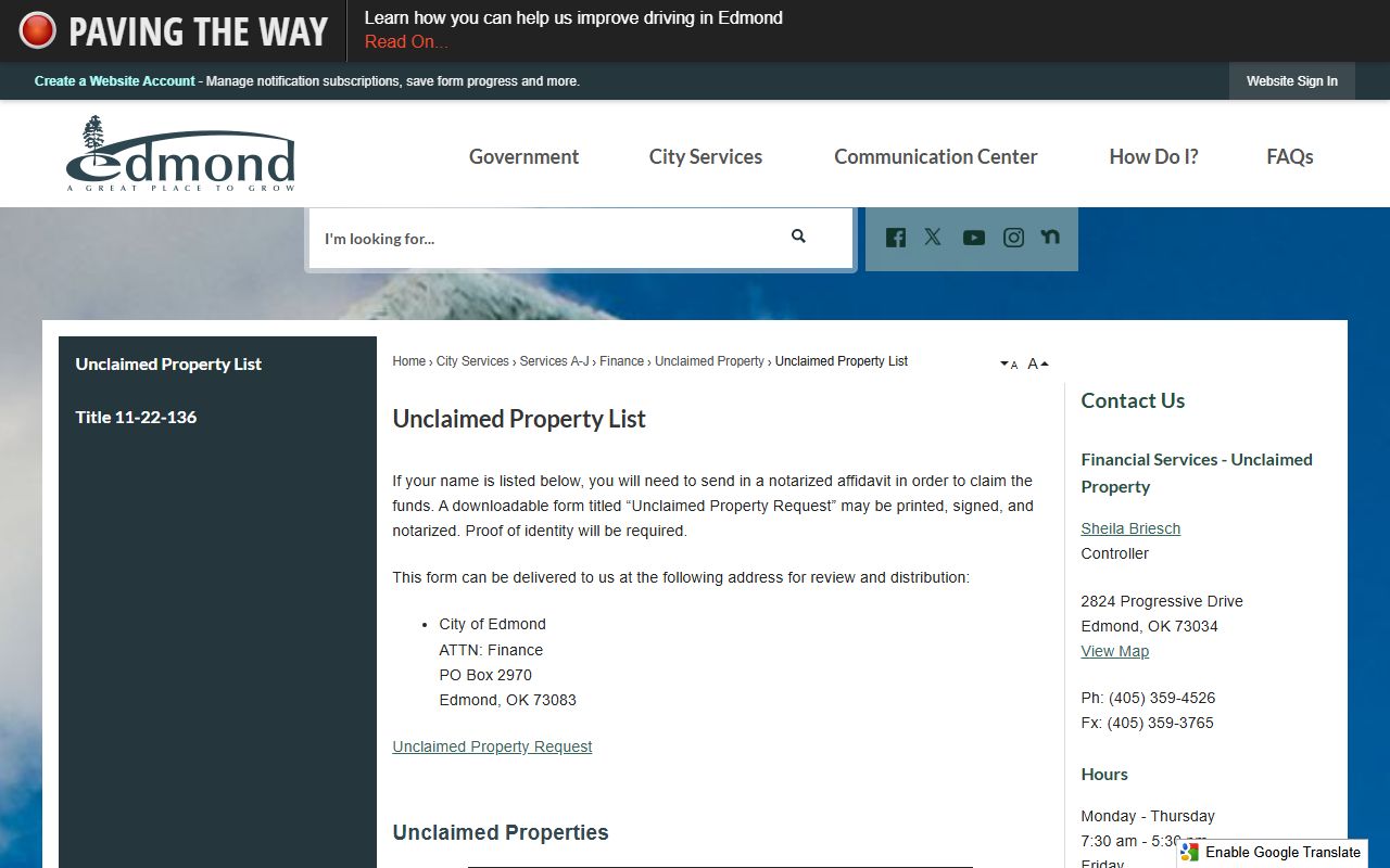 Edmond unclaimed money property list