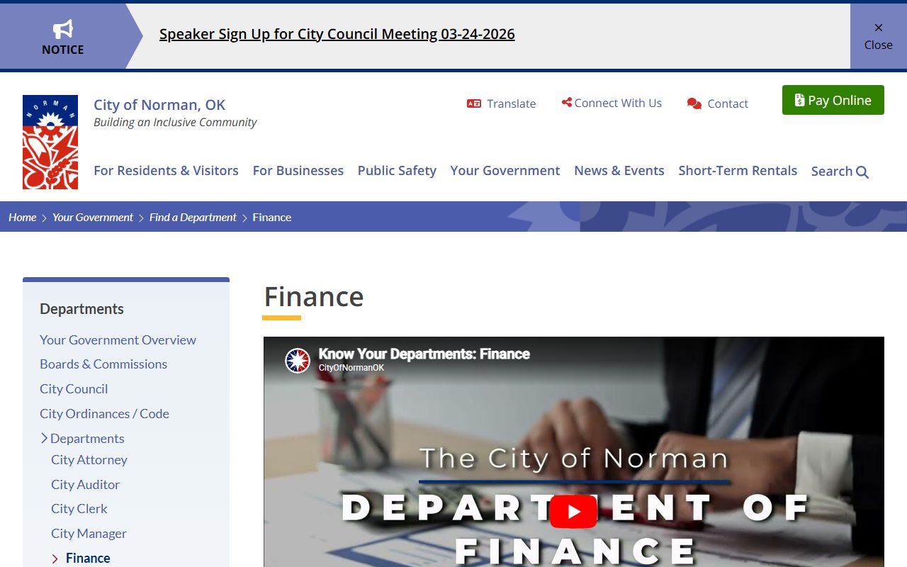 Norman Finance Department unclaimed money page