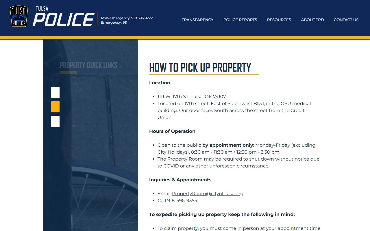 Tulsa Police property room information