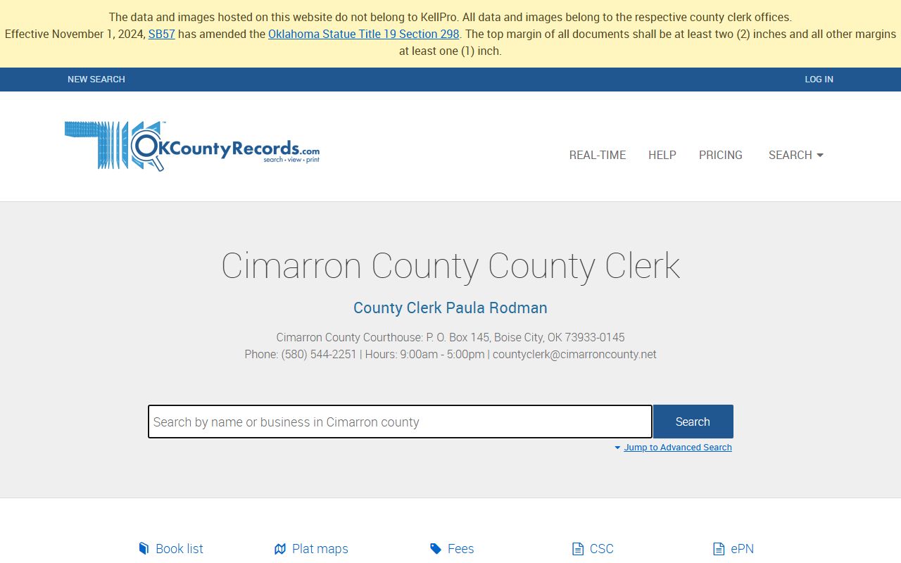 Cimarron County clerk records search portal for unclaimed money