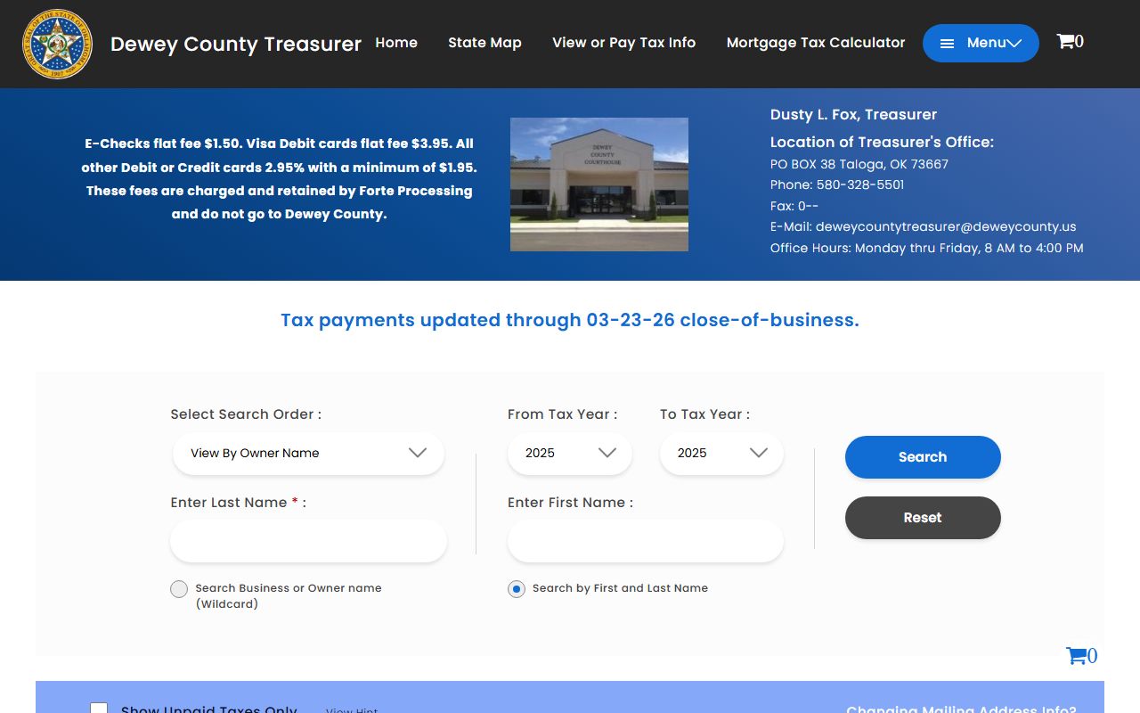 Dewey County tax roll search for property records and unclaimed surplus funds