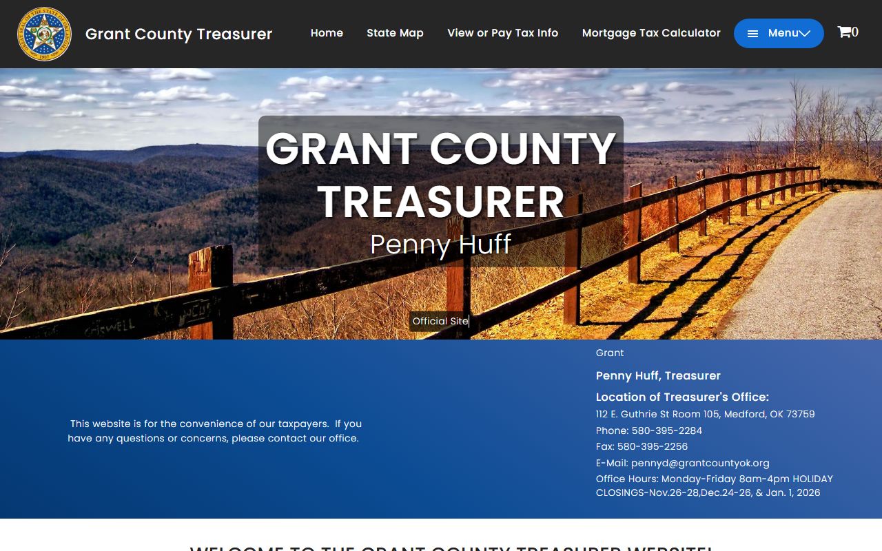 Grant County Treasurer tax database showing property tax records for Medford area