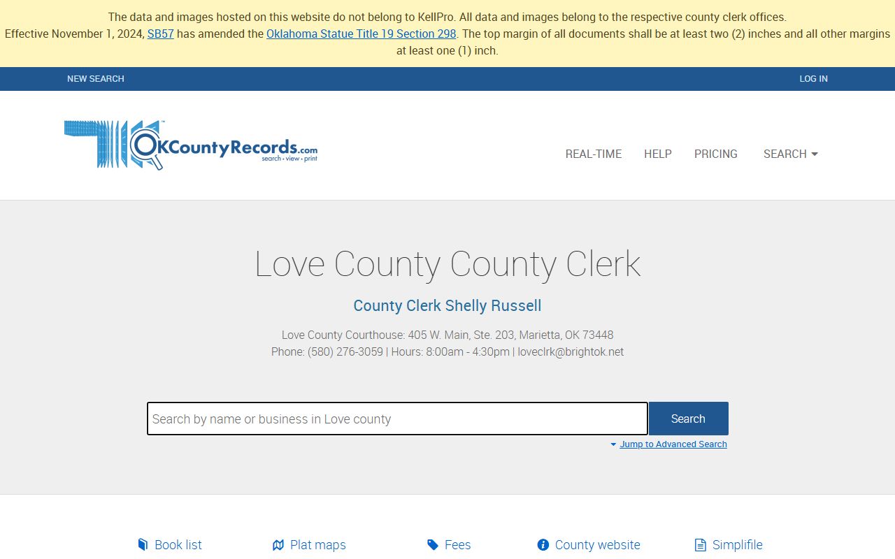 Love County clerk records portal for searching unclaimed money documentation