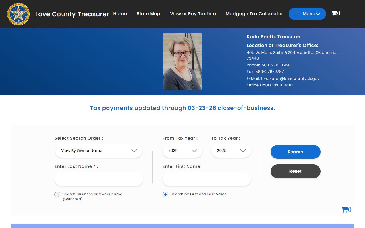 Love County tax records search database for property and unclaimed money research