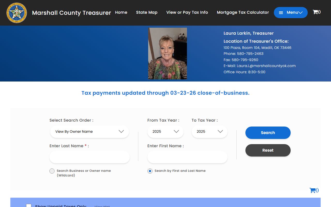 Marshall County tax records portal for property and unclaimed money research