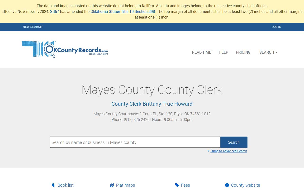 Mayes County clerk records portal for researching unclaimed money and property