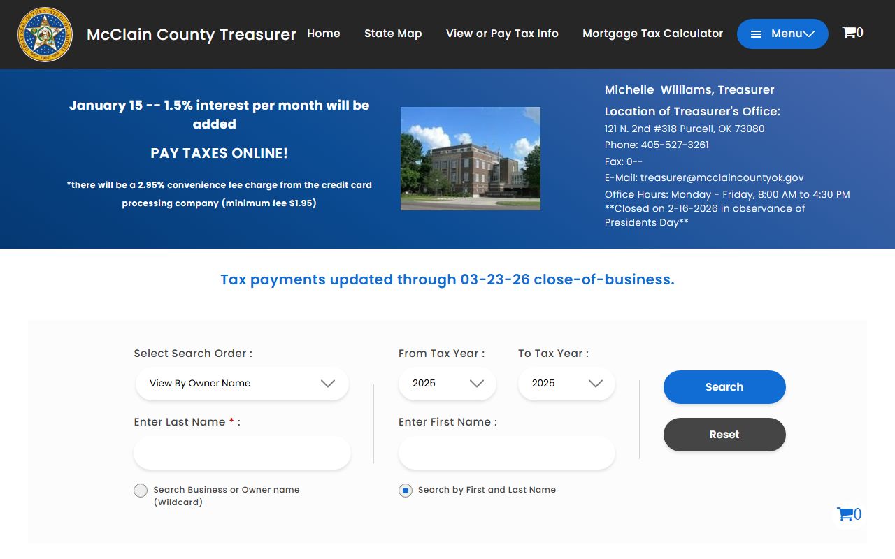 McClain County tax records database for property and unclaimed money research