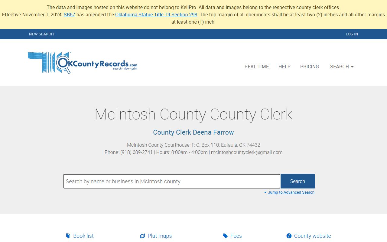 McIntosh County clerk records portal for researching property and unclaimed money
