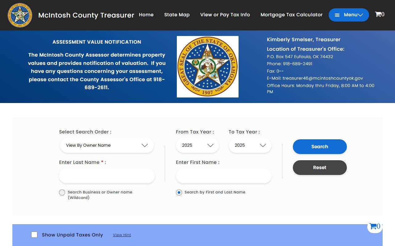 McIntosh County tax records database for property and unclaimed money research