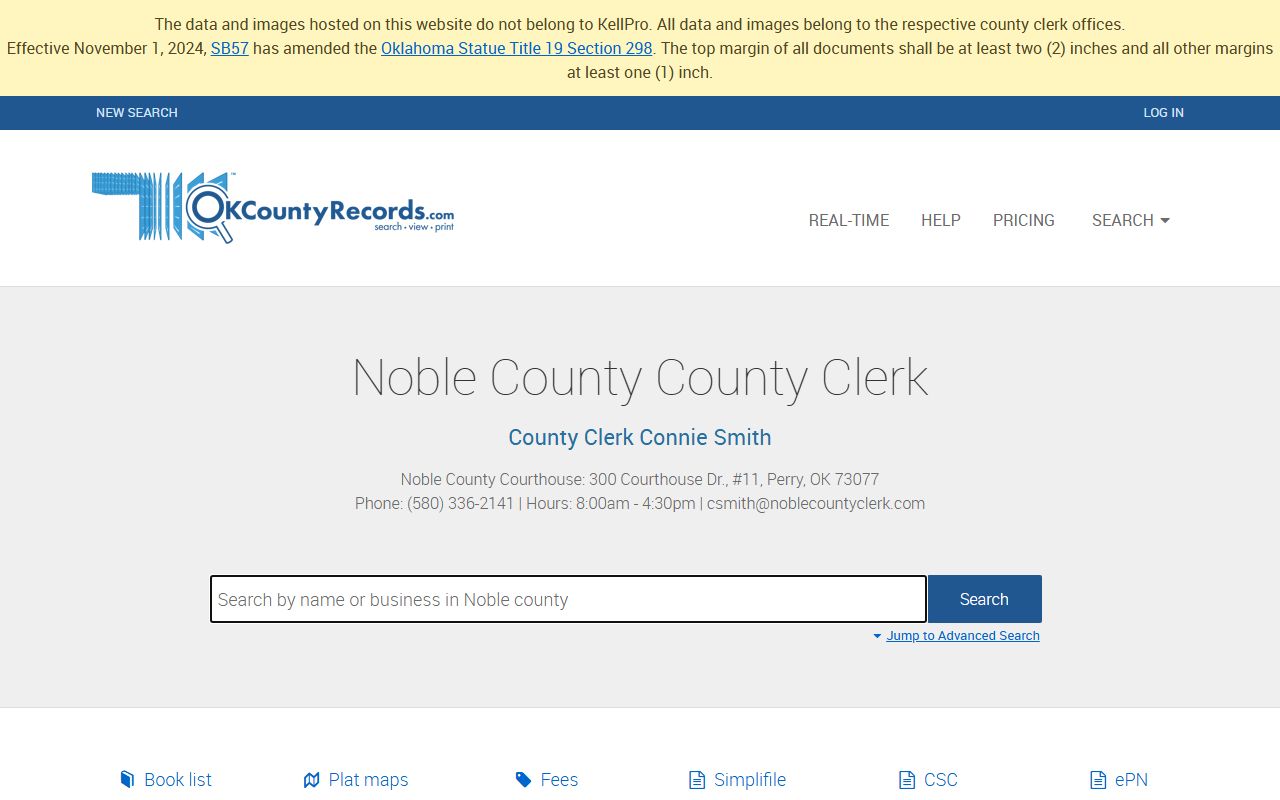 Noble County Clerk records portal for unclaimed money search