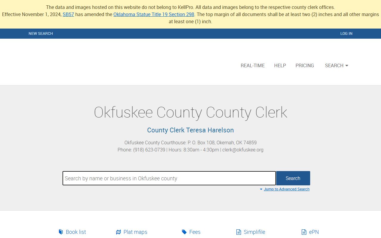 Okfuskee County Clerk records portal for unclaimed money search