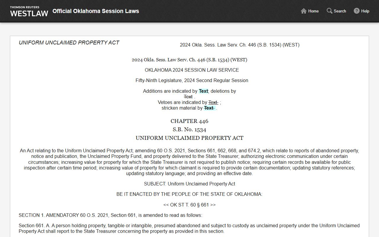 Oklahoma Uniform Unclaimed Property Act Statutes Legal Framework