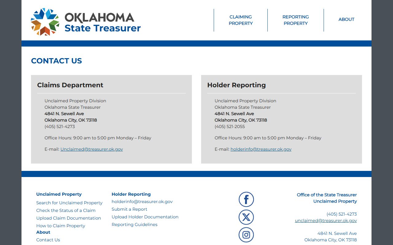Oklahoma State Treasurer Unclaimed Money Contact Information