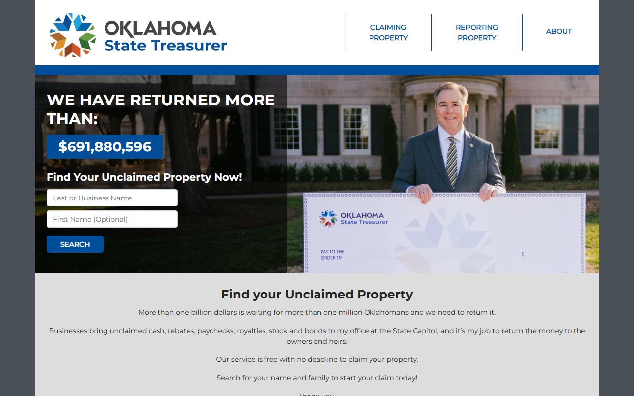 Oklahoma State Treasurer Official Unclaimed Money Portal at yourmoney.ok.gov